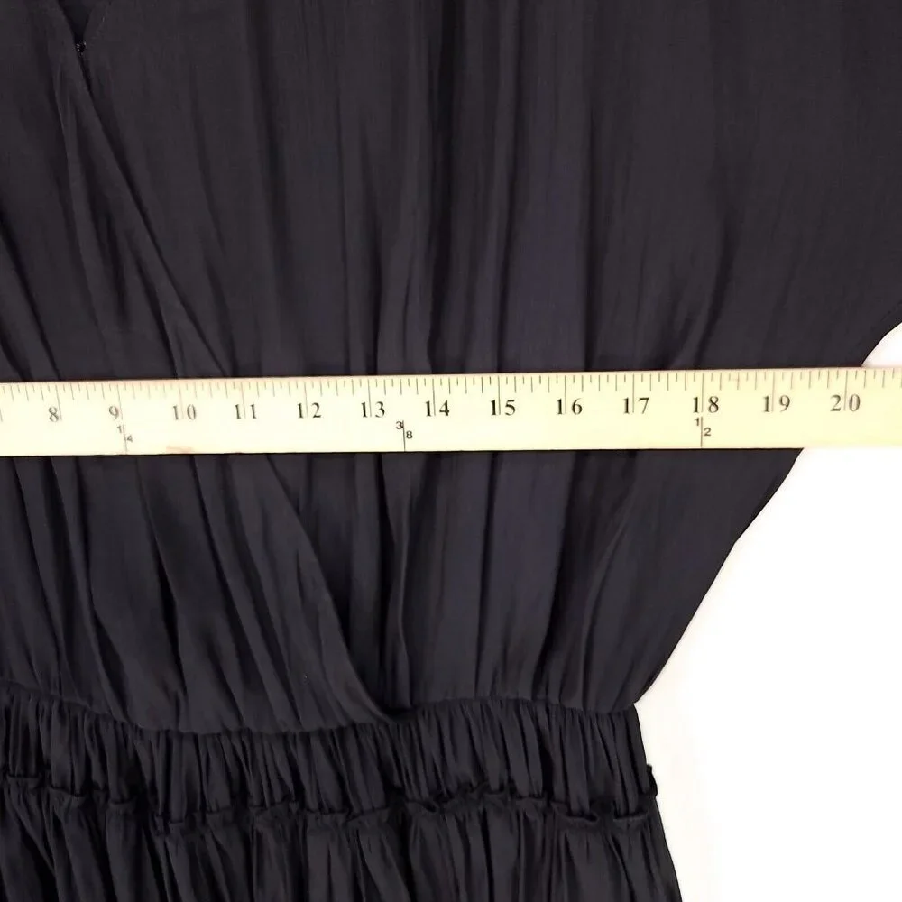 Ramy Brook Mini Dress Size Medium Black Cinched Waist Long Sleeves Satin - Picture 7 of 11